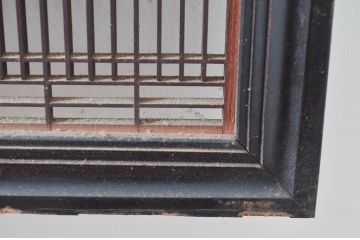 アンティーク建具　上手物!!　繊細な作りが魅力的な筬格子と凝った面取り框の欄間2枚(らんま、明り取り、明かり取り)(R-081966)