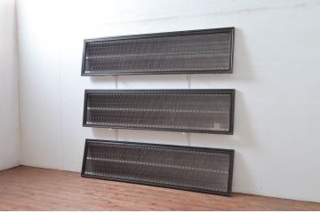 アンティーク建具　上手物!!　繊細な作りが魅力的な筬格子と凝った面取り框の欄間3枚(らんま、明り取り、明かり取り)(R-081967)