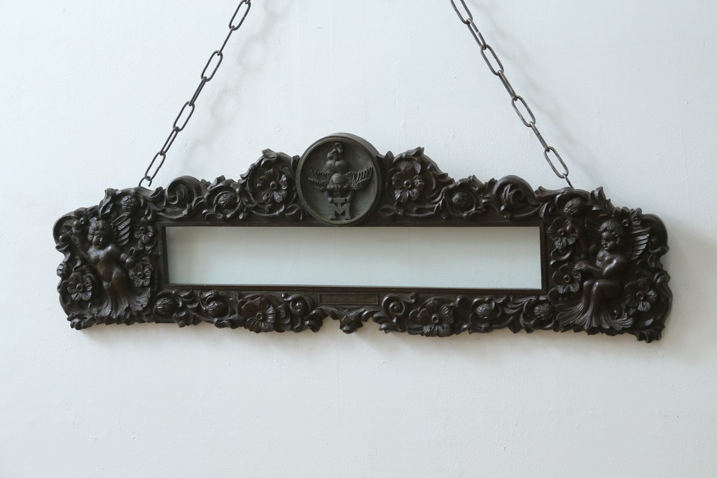 和製アンティーク　森永エンゼルストア　木彫り　昭和レトロな空間演出におすすめの彫刻看板　(R-081993)