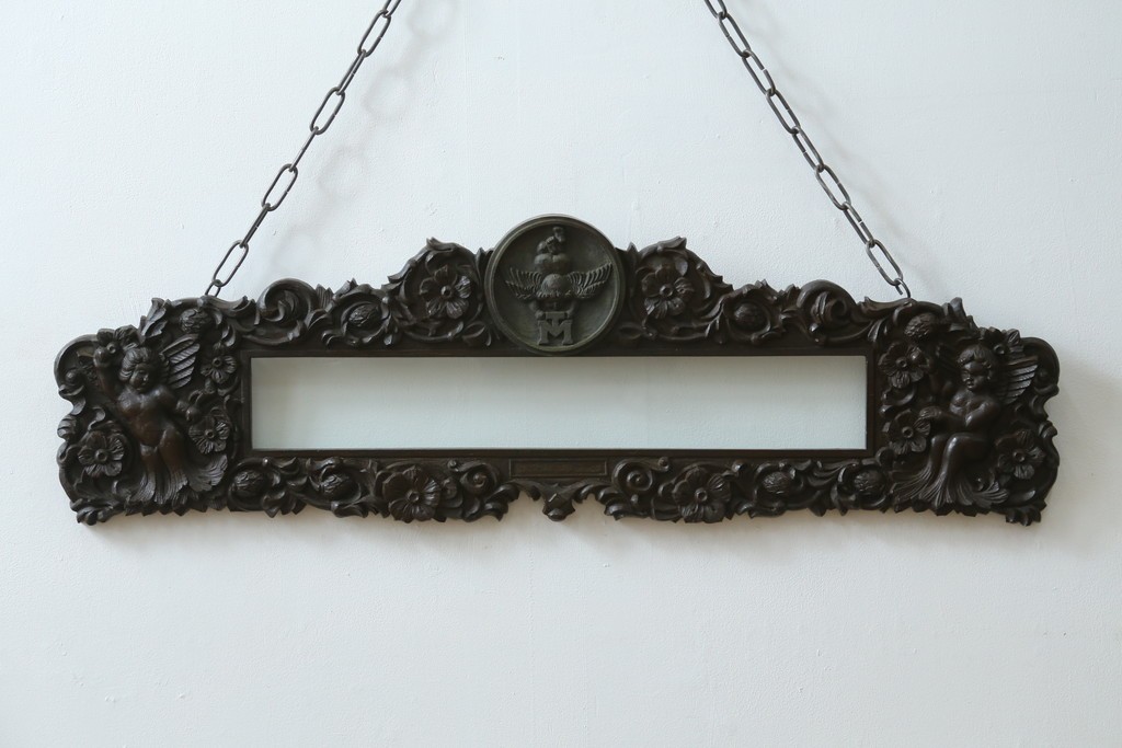 和製アンティーク　森永エンゼルストア　木彫り　昭和レトロな空間演出におすすめの彫刻看板　(R-081993)