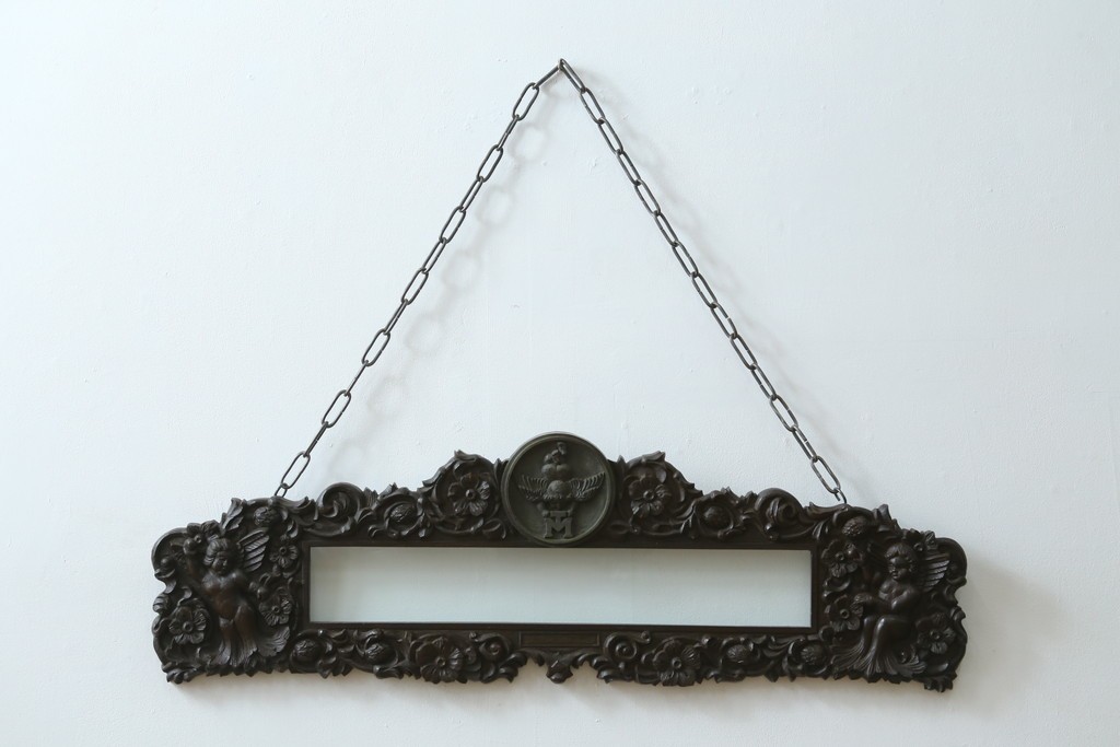 和製アンティーク　森永エンゼルストア　木彫り　昭和レトロな空間演出におすすめの彫刻看板　(R-081993)