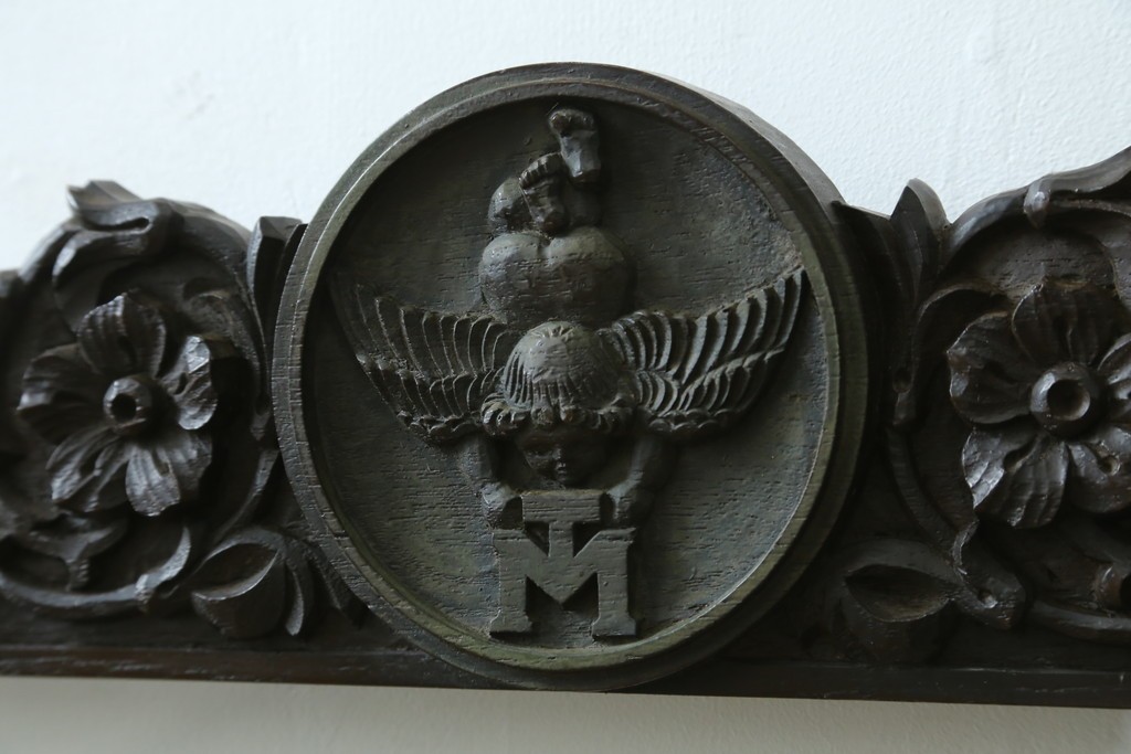 和製アンティーク　森永エンゼルストア　木彫り　昭和レトロな空間演出におすすめの彫刻看板　(R-081993)