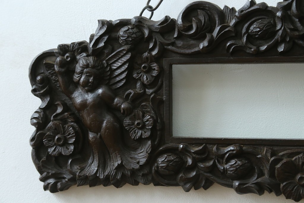 和製アンティーク　森永エンゼルストア　木彫り　昭和レトロな空間演出におすすめの彫刻看板　(R-081993)