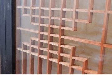 アンティーク建具　両面ガラス　上質な和の空間を演出する組子入り書院戸4枚セット(ガラス戸、引き戸)(R-081995)