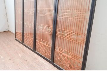 アンティーク建具　両面ガラス　上質な和の空間を演出する組子入り書院戸4枚セット(ガラス戸、引き戸)(R-081995)