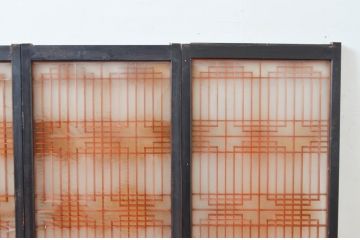 アンティーク建具　両面ガラス　上質な和の空間を演出する組子入り書院戸4枚セット(ガラス戸、引き戸)(R-081995)
