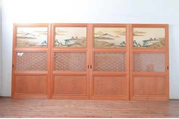 中古　美品　和の趣あふれる組子入りガラス帯戸4枚セット(引き戸、建具)(R-081996)