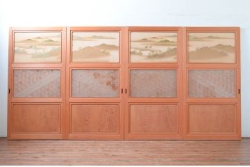 中古　美品　和の趣あふれる組子入りガラス帯戸4枚セット(引き戸、建具)(R-081996)