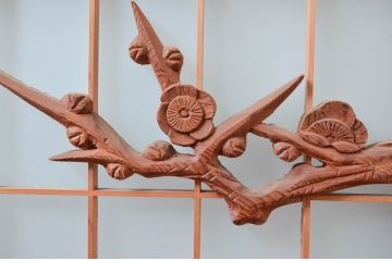 ビンテージ建具　片面ガラス　上質な和の空間を演出してくれる彫刻と組子の書院戸4枚セット(ガラス戸、引き戸、ヴィンテージ)(R-081997)