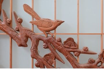 ビンテージ建具　片面ガラス　上質な和の空間を演出してくれる彫刻と組子の書院戸4枚セット(ガラス戸、引き戸、ヴィンテージ)(R-081997)