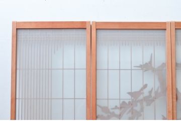 ビンテージ建具　片面ガラス　上質な和の空間を演出してくれる彫刻と組子の書院戸4枚セット(ガラス戸、引き戸、ヴィンテージ)(R-081997)