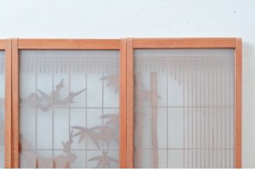 ビンテージ建具　片面ガラス　上質な和の空間を演出してくれる彫刻と組子の書院戸4枚セット(ガラス戸、引き戸、ヴィンテージ)(R-081997)