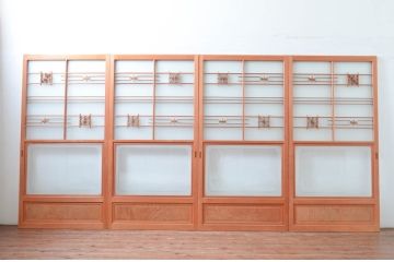 ビンテージ建具　和風レトロな雰囲気漂うガラス戸4枚セット(引き戸、ヴィンテージ)(R-081998)