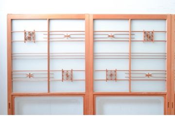 ビンテージ建具　和風レトロな雰囲気漂うガラス戸4枚セット(引き戸、ヴィンテージ)(R-081998)