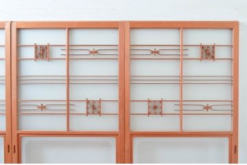 ビンテージ建具　和風レトロな雰囲気漂うガラス戸4枚セット(引き戸、ヴィンテージ)(R-081998)