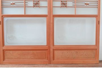 ビンテージ建具　和風レトロな雰囲気漂うガラス戸4枚セット(引き戸、ヴィンテージ)(R-081998)