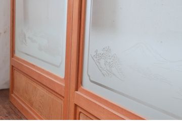 ビンテージ建具　和風レトロな雰囲気漂うガラス戸4枚セット(引き戸、ヴィンテージ)(R-081998)