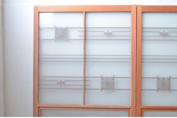 ビンテージ建具　和風レトロな雰囲気漂うガラス戸4枚セット(引き戸、ヴィンテージ)(R-081998)