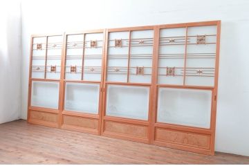 ビンテージ建具　和風レトロな雰囲気漂うガラス戸4枚セット(引き戸、ヴィンテージ)(R-081999)