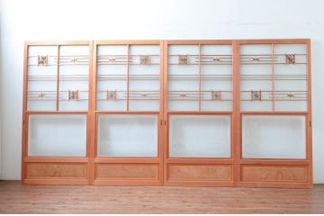 ビンテージ建具　和風レトロな雰囲気漂うガラス戸4枚セット(引き戸、ヴィンテージ)(R-081999)