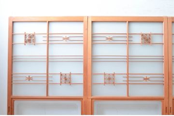 ビンテージ建具　和風レトロな雰囲気漂うガラス戸4枚セット(引き戸、ヴィンテージ)(R-081999)