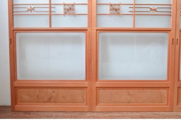 ビンテージ建具　和風レトロな雰囲気漂うガラス戸4枚セット(引き戸、ヴィンテージ)(R-081999)