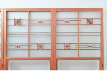 ビンテージ建具　和風レトロな雰囲気漂うガラス戸4枚セット(引き戸、ヴィンテージ)(R-081999)