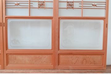 ビンテージ建具　和風レトロな雰囲気漂うガラス戸4枚セット(引き戸、ヴィンテージ)(R-081999)