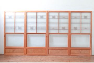 ビンテージ建具　和風レトロな雰囲気漂うガラス戸4枚セット(引き戸、ヴィンテージ)(R-081999)