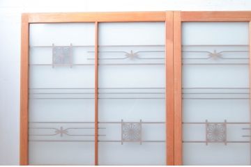 ビンテージ建具　和風レトロな雰囲気漂うガラス戸4枚セット(引き戸、ヴィンテージ)(R-081999)