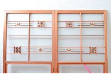 ビンテージ建具　和風レトロな雰囲気漂うガラス戸2枚セット(引き戸、ヴィンテージ)(R-082000)