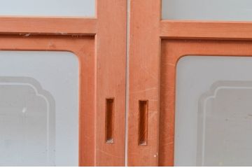 ビンテージ建具　和風レトロな雰囲気漂うガラス戸2枚セット(引き戸、ヴィンテージ)(R-082000)