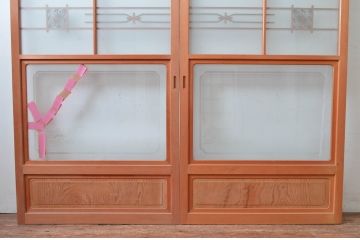 ビンテージ建具　和風レトロな雰囲気漂うガラス戸2枚セット(引き戸、ヴィンテージ)(R-082000)