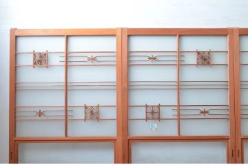 ビンテージ建具　和風レトロな雰囲気漂うガラス戸4枚セット(引き戸、ヴィンテージ)(R-082001)