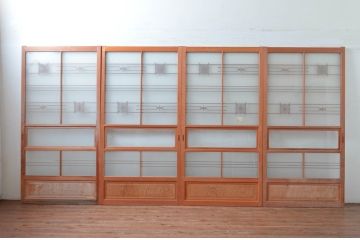 ビンテージ建具　和風レトロな雰囲気漂うガラス戸4枚セット(引き戸、ヴィンテージ)(R-082001)