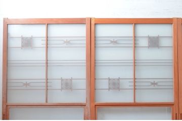 ビンテージ建具　和風レトロな雰囲気漂うガラス戸4枚セット(引き戸、ヴィンテージ)(R-082001)