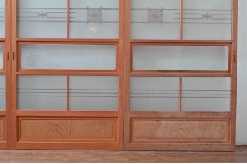 ビンテージ建具　和風レトロな雰囲気漂うガラス戸4枚セット(引き戸、ヴィンテージ)(R-082001)
