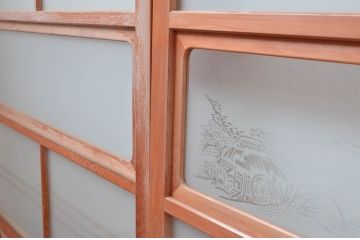 ビンテージ建具　和風レトロな雰囲気漂うガラス戸4枚セット(引き戸、ヴィンテージ)(R-082001)