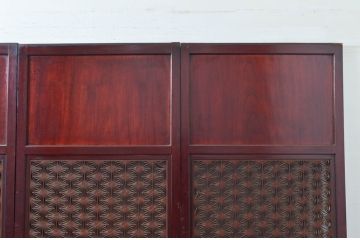 アンティーク建具　極上品!!　美品!!　総欅(ケヤキ)材　一枚板　上質な和の空間を演出する組子入り漆塗りの帯戸4枚セット(引き戸、板戸)(R-082004)