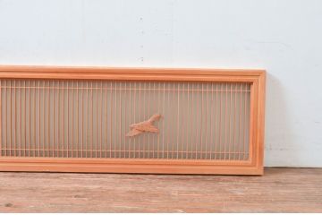 ビンテージ建具　片面ガラス　竹に雀の彫刻入り筬欄間1枚(格子欄間、おさらんま、オサランマ、明り取り、明かり取り、ヴィンテージ)(R-082006)