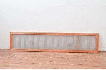ビンテージ建具　片面ガラス　竹に雀の彫刻入り筬欄間1枚(格子欄間、おさらんま、オサランマ、明り取り、明かり取り、ヴィンテージ)(R-082006)
