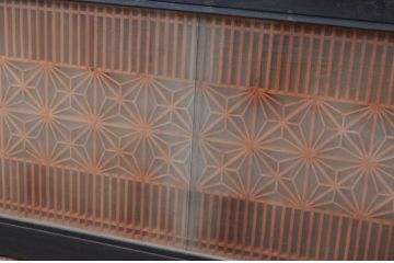 アンティーク建具　両面ガラス　上質な和を演出する組子入り筬欄間1枚(格子欄間、明かり取り、明り取り、オサランマ、おさらんま)(R-082007)