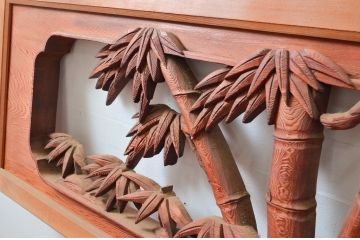 アンティーク建具　希少デザイン　竹に虎の図の両面彫刻欄間2枚セット(明かり取り、明り取り、ランマ)(R-082008)