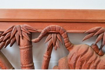 アンティーク建具　希少デザイン　竹に虎の図の両面彫刻欄間2枚セット(明かり取り、明り取り、ランマ)(R-082008)