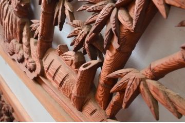 アンティーク建具　希少デザイン　竹に虎の図の両面彫刻欄間2枚セット(明かり取り、明り取り、ランマ)(R-082008)