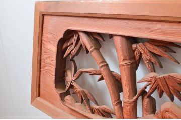 アンティーク建具　希少デザイン　竹に虎の図の両面彫刻欄間2枚セット(明かり取り、明り取り、ランマ)(R-082008)
