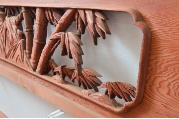 アンティーク建具　希少デザイン　竹に虎の図の両面彫刻欄間2枚セット(明かり取り、明り取り、ランマ)(R-082008)
