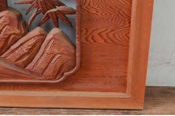 アンティーク建具　希少デザイン　竹に虎の図の両面彫刻欄間2枚セット(明かり取り、明り取り、ランマ)(R-082008)