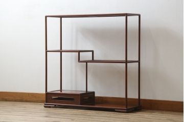 和製アンティーク　総花梨(カリン)材　細身で繊細なデザインの小振りな茶棚(飾り棚、違い棚、収納棚、両面仕様)(R-082011)