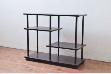 中古　美品　茶道具　本漆溜塗りの色合いが美しい違い棚(茶棚、収納棚、飾り棚、オープンラック)(定価約16万円)(R-082013)
